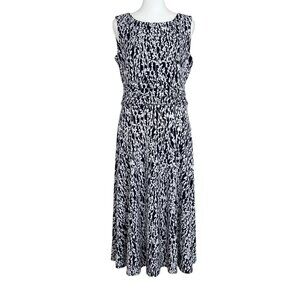 Jessica H Sleeveless Floral Leaf Print Ruched Waist Dress (8)